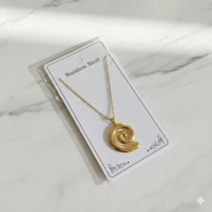 Stainless Steel Gold Spiral Pendant Necklace